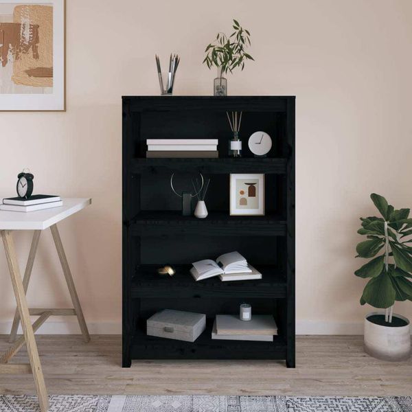 Maison Exclusive - Libreria Nera 80X35X126 Cm In Legno Massello Di Pino-image