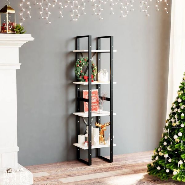 The Living Store Libreria 4 Scomparti Bianca 40X30X140 Cm In Legno Di Pino Massiccio-image