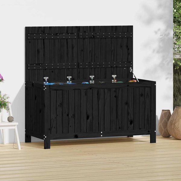 The Living Store Cassapanca Da Giardino Nera 121X55X64 Cm In Legno Di Pino Massiccio-image