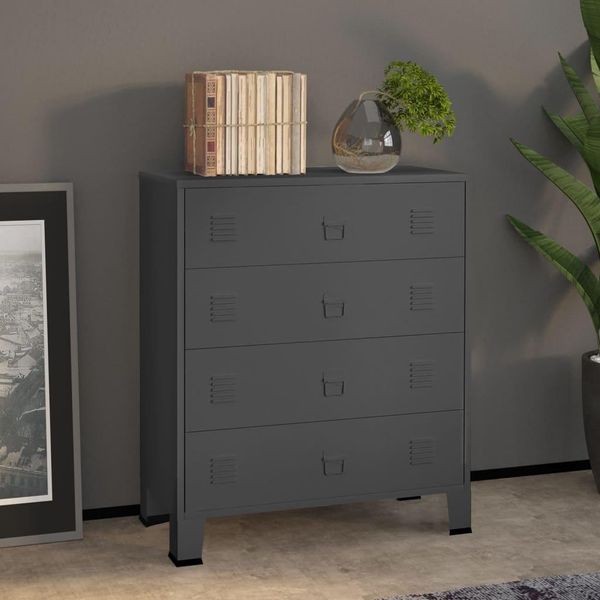 The Living Store Cassettiera Industriale Antracite 78X40X93 Cm In Metallo-image