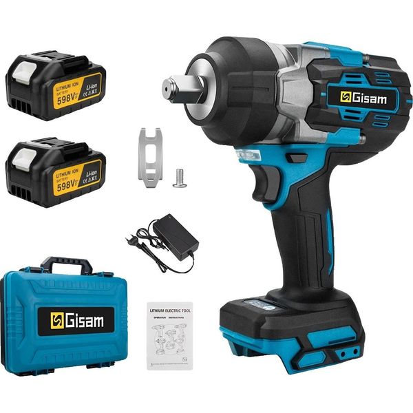 Avvitatore A Impulsi Elettrico, Coppia 2800 N-M, Motore Brushless, 2 Batterie, Scatola Di Plastica-image