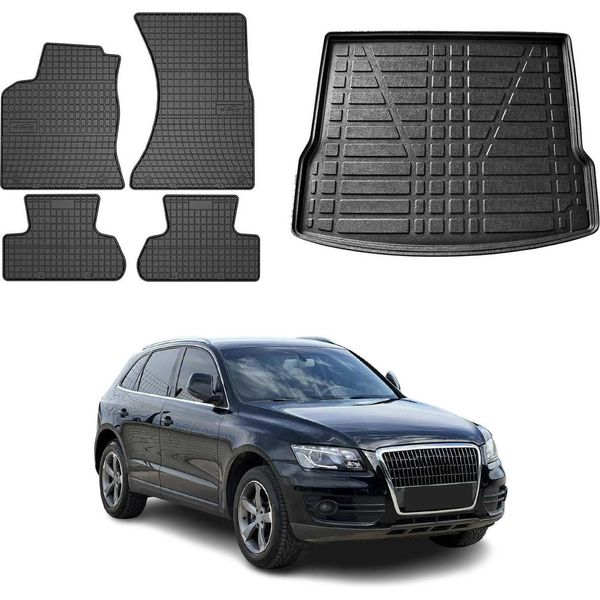 FußMatten & Kofferraumwanne Set FüR Audi Q5 8RB 2008-2017 Gummi Tpe Schwarz 5X-image