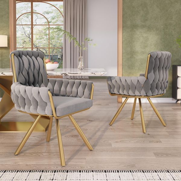 Flieks Sedia Da Sala Da Pranzo Set Di 2 Girevole A 360°, Sedia Imbottita Con Rivestimento In Velluto, Sedia Da Cucina Sedia Da Soggiorno Con Gambe In Acciaio, Sedia Girevole Poltrona, Grigio Scuro-image