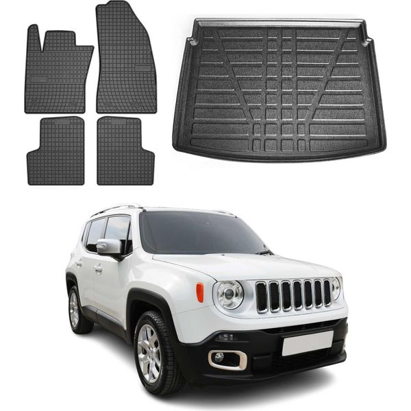 FußMatten & Kofferraumwanne Set FüR Jeep Renegade 2014-2024 Gummi Schwarz 5X-image
