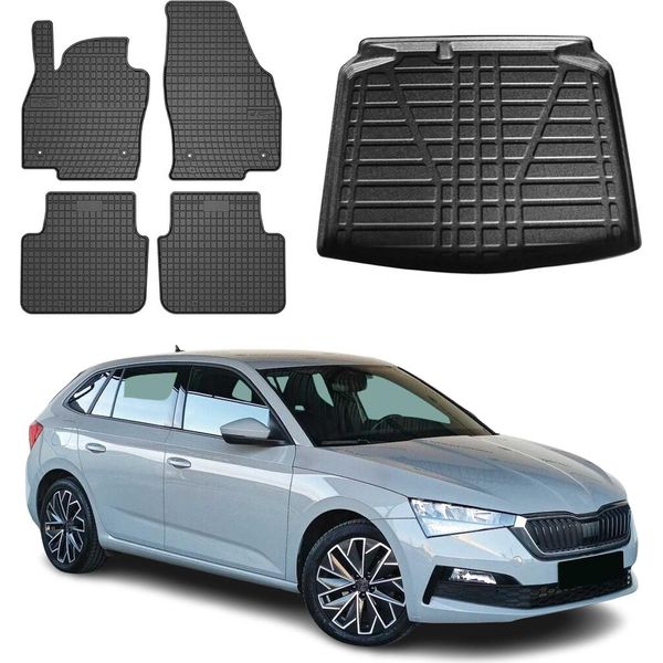 Set Di Tappetini E Rivestimenti Per Il Bagagliaio Per Skoda Scala 2019-2025 In Gomma Tpe Nero 5X-image