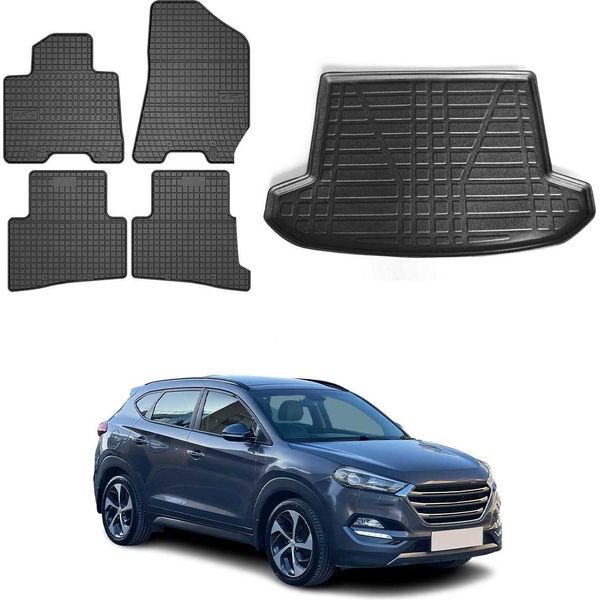 FußMatten & Kofferraumwanne Set FüR Hyundai Tucson 2015-2020 Gummi Schwarz 5X-image
