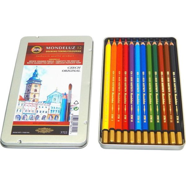 Koh-I-Noor Mondeluz 3722/12 - Pastelli Acquerellabili ČEské BuděJovice In Astuccio Di Latta - 12 Pz-image