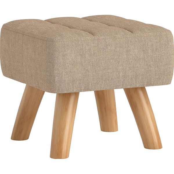 Homcom Sgabello Sgabello Con Aspetto Lino, Gambe In Legno, Sgabello Moderno Ottomano Per Camera Da Letto, Soggiorno, Marrone-image