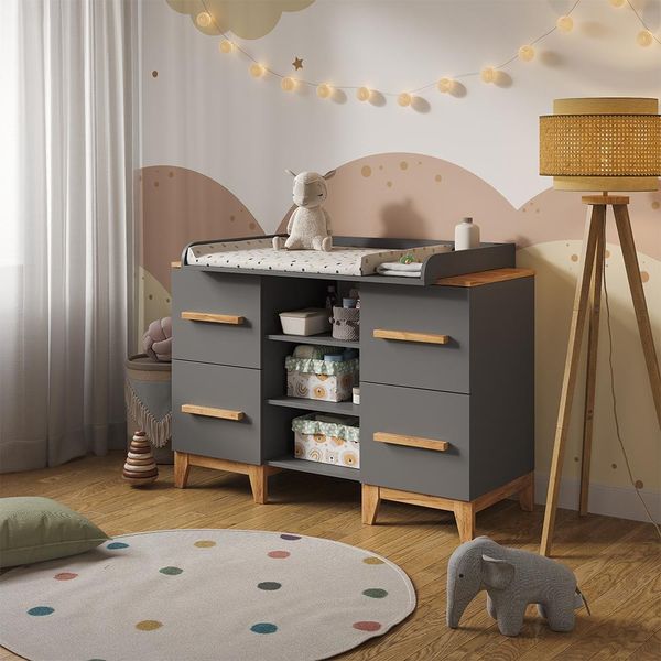 Vitalispa Fasciatoio Malia, 133 X 98 Cm Xl Con 4 Cassetti, Grigio/Artisan/Artigiano-image