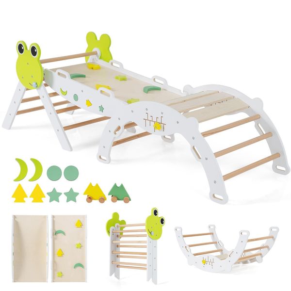 Set Di 3 Strutture Per Arrampicata Indoor Costway, Triangolo Pieghevole Con Scivolo, Arco Di Arrampicata, Rampa Bifacciale, Set Di Mattoncini E 2 Macchinine, Per Bambini Da 1+-image