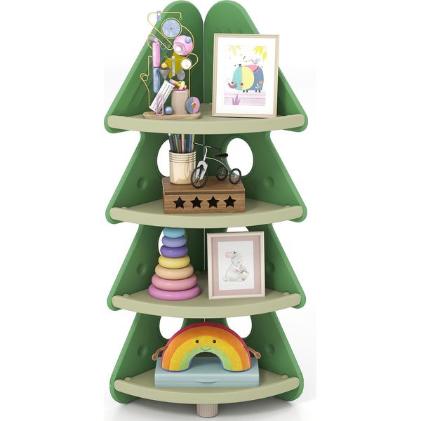 Libreria Per Bambini Costway, Scaffale Per Bambini A 4 Livelli Con Motivo A Stella, Scaffale Angolare Salvaspazio, Scaffale Per Libri E Giocattoli, Verde-image