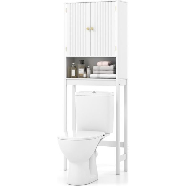 Costway Mobiletto Da Toilette, Mobiletto Da Bagno Con Ante, Mobiletto Con Ripiano Regolabile E Barra Inferiore, Mensola Da Toilette, Bianco-image