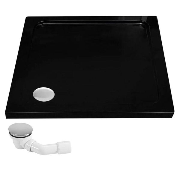 Piatto Doccia Acrilico Rea Savoy Black 80X80 + Sifone-image