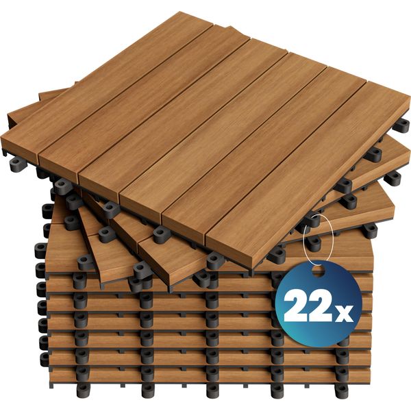 Casaria Piastrelle Legno Acacia 22Pz Certificato Fsc® Mattonelle 2M² Ad Incastro 30X30Cm Esterno-image