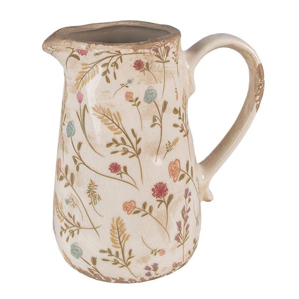 Brocca Decorativa Clayre & Eef 16X11X18 Cm Fiori Di Ceramica Rosa Beige-image