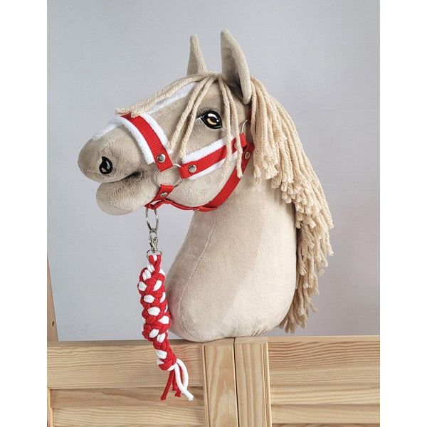 Set Per Cavalli Hobby: Cavezza A3 Con Pelliccia Bianca + Corda Per Legare - Bianco E Rosso-image