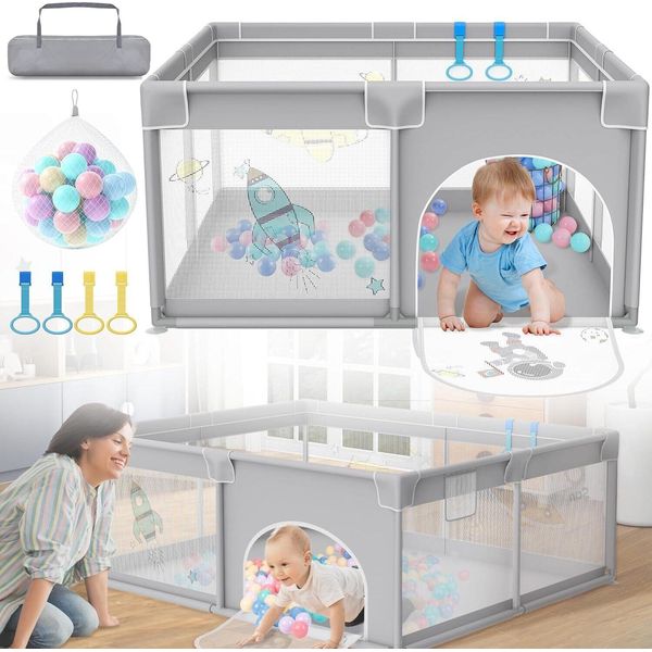 Sessamen-Lp Box Baby 150 X 180Cm Barriera Playpen Centro Attività In Plastica Pieghevole Con 50 Palline Colorate (Astronauti)-image