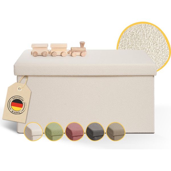 Panca Laleni Con Spazio Di Archiviazione Grande - Panca Con Spazio Di Archiviazione 76X38X38 Cm - Cassapanca Con Spazio Di Archiviazione - Sgabello Comodo Con Spazio Di Archiviazione - Cassetta Di Seduta In Beige-image