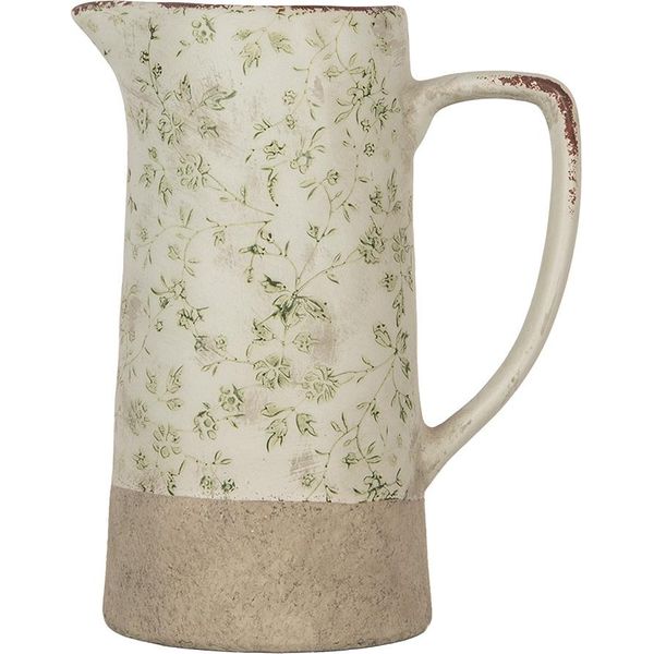 Brocca Decorativa Clayre & Eef 21X14X26 Cm Fiori In Vetroceramica Verde-image