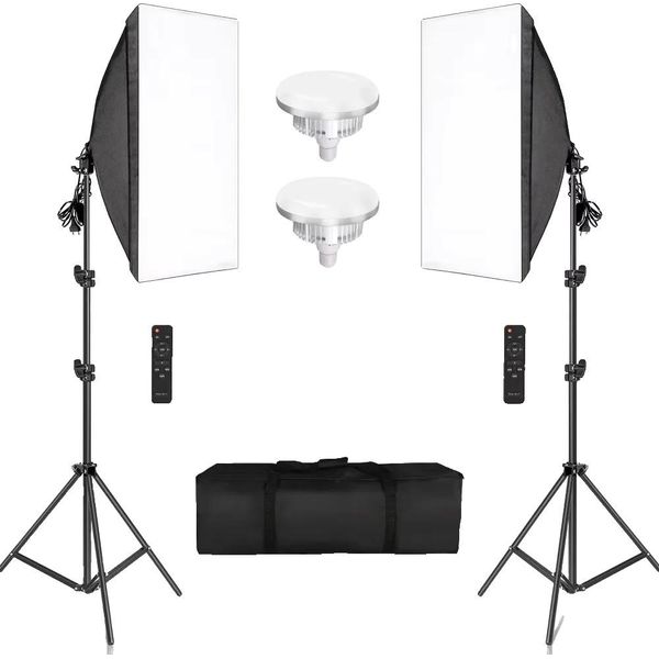 Set Di Illuminazione Softbox Per Fotografia, Dimensioni 50X70Cm, Treppiedi Regolabile 2M, 70W 3 Colori-image