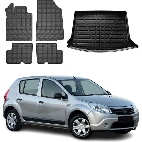 Set Di Tappetini E Rivestimenti Per Il Bagagliaio Per Dacia Sandero 5 Porte 2008-2012 5 Porte In Gomma-image