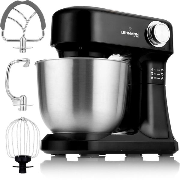 Lehmann Impastatrice Planetaria, Ciotola 5 L, 12 Velocità, Accessori - Frusta, Gancio Impastare E Mescolatore, 1500 W-image