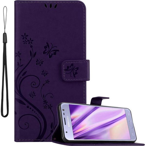 Cadorabo Cover Per Samsung Galaxy J3 2017 Cover Protettiva In Viola Cover Protettiva Cover Per Telefono Cellulare Custodia Fiori Custodia Fiori-image