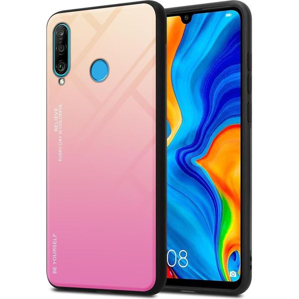 Cadorabo Custodia Per Huawei P30 Lite Custodia Protettiva In Nero Custodia Per Telefono Cellulare Custodia Tpu Cover Vetro Temperato Custodia-image