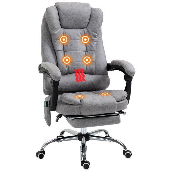 Vinsetto Sedia Da Ufficio Massaggiante Riscaldata, Sedia Da Ufficio Ergonomica, Regolabile In Altezza, Schienale Reclinabile, Tela In Microfibra Grigia-image