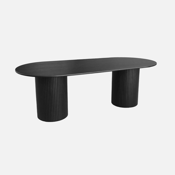 Tavolo Da Pranzo Ovale In Legno Di Hevea E Impiallacciatura Di Rovere 8 Posti, Nero-image