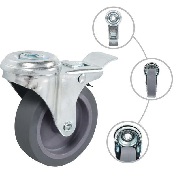Vidaxl Ruote Girevoli Con Foro Per Bulloni E Doppio Freno 4 Pz. 75 Mm-image