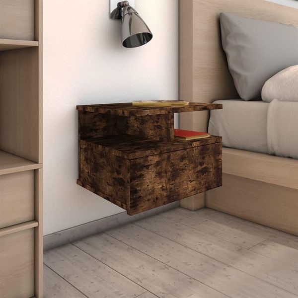The Living Store Comodino Sospeso In Rovere Affumicato 40X31X27 Cm Materiale In Legno-image