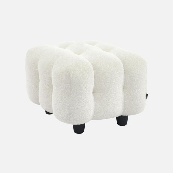 Pouf, Poggiapiedi Bouclé Strutturata Per Divano A 2 Posti, Crema-image