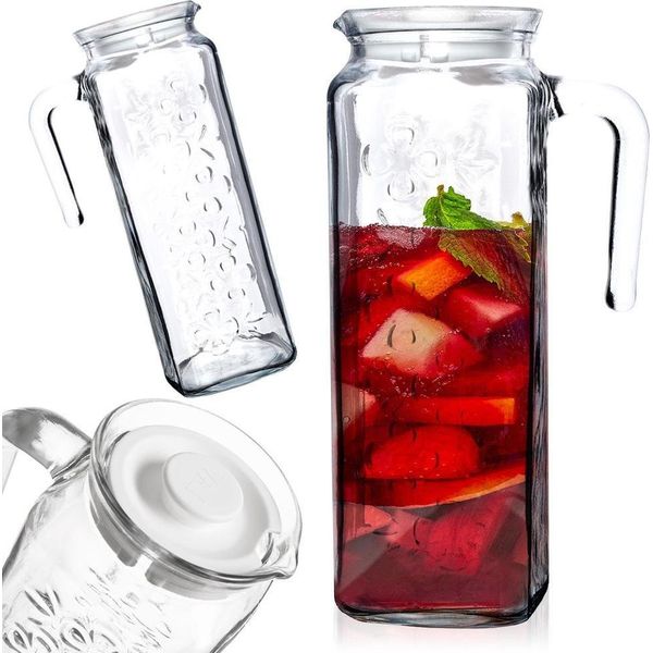 Brocca Per Bevande, Succhi, Composte, Acqua, Per Bevande, Stretta, Frigorifero, Coperchio In Vetro-image