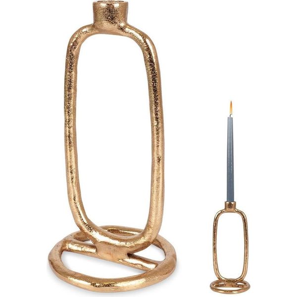 Portacandele In Metallo Dorato Per Una Candela Lunga, Tavolo Decorativo, 24 Cm-image