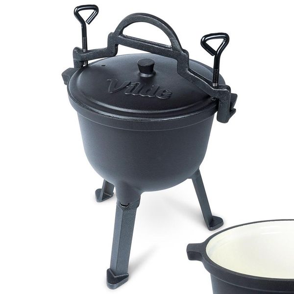 Pentola In Ghisa Smaltata, Pentola Da Caccia Per Arrosti, Falò, 4 L-image