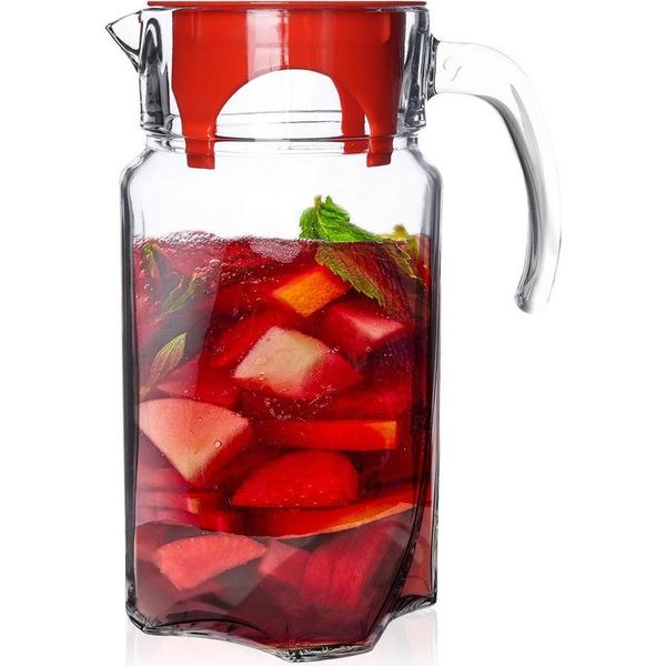 Brocca In Vetro Per Bevande, Acqua, Succhi, Limonata, Con Coperchio, 1,75 L-image
