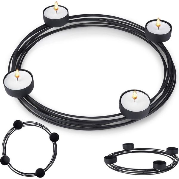 Portacandele Nero In Metallo, Rotondo, Supporto, Candeline, Candele, Decorazione Da Tavola-image