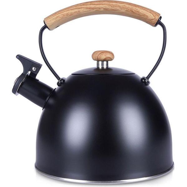 Bollitore In Acciaio Nero Con Fischio Per Far Bollire L'acqua Sul Fornello-image