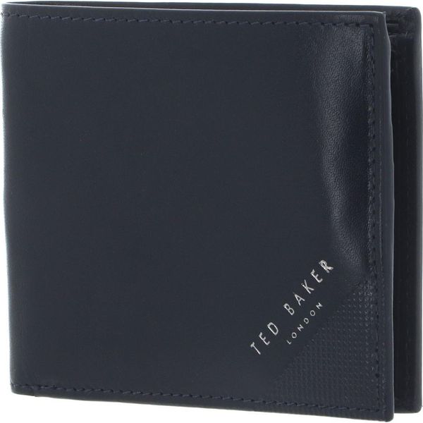 Ted Baker Pelle Portafoglio Embossed Corner Leather Bifold Coin Wallet Navy Blu Scuro-image