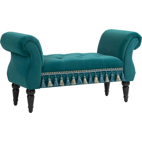 Panca Imbottita Con Rivestimento In Velluto 117 X 40 X 58 Cm Per Soggiorno E Camera Da Letto, Elegante E Confortevole-image
