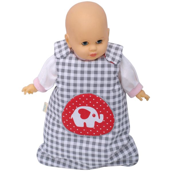 Sacco A Pelo Per Bambole Fino A 45 Cm - Collezione Bobo - Grigio A Quadri Con Elefante-image
