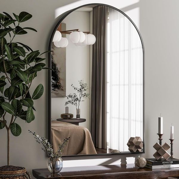 Specchio Da Parete Bombato 20"X30"" – Specchio Da Bagno, Specchio Cosmetico Con Cornice In Metallo Per Camera Da Letto, Ingresso E Soggiorno, Nero, 76 Cm, 51 Cm"-image