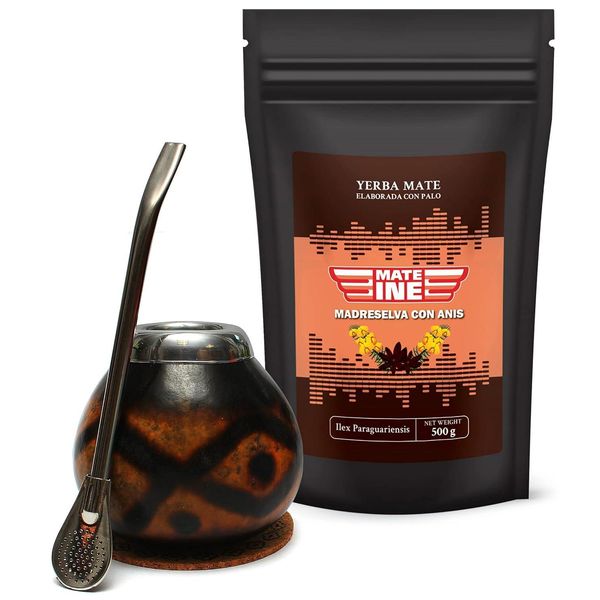 Set Per Mate Mateine - Tè Yerba Mate Paraguaiano Con Anice 500 G - Tazza Per Mate Calebassa - Bombilla-image