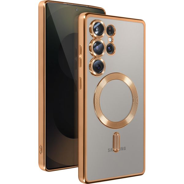 Avizar, Custodia Magsafe In Silicone Per Samsung S25 Ultra Con Cornice Cromata, Oro-image