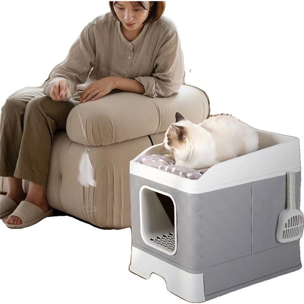 Lettiera Per Gatti, Facile Da Pulire, Design Chiuso, Grigio-image