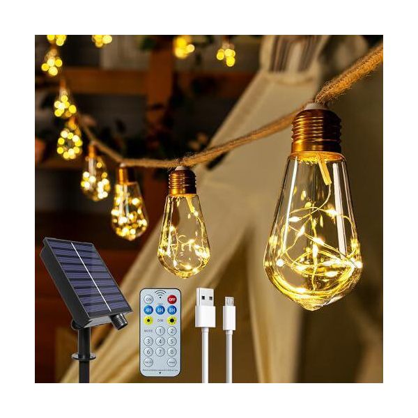 Solarfee Luci Da Esterno 24 Lampade S17 12 M Resistenti Alle Intemperie 8 Modalità Timer Dimmerabile Decorazione Vintage Giardino Balcone Terrazza Festa Di Nozze-image