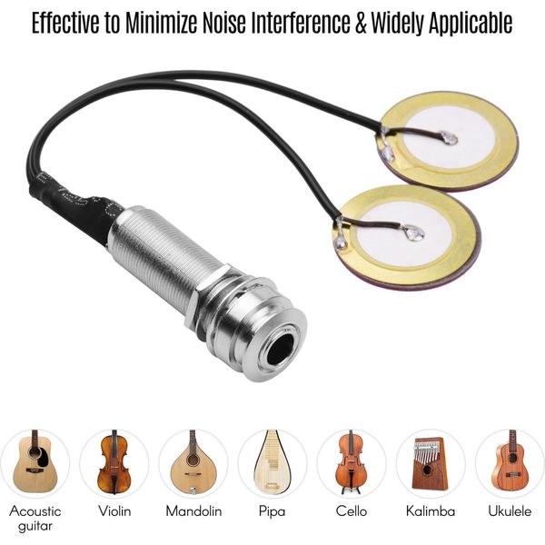 Ejous Pickup Per Chitarra, Pickup Per Chitarra Acustica, Pickup Autoadesivo Per Strumenti Mini Trasduttore Con Jack Da 1/4 Di Pollice Per Violino Mandolino Ukulele Chitarra Microfono-image