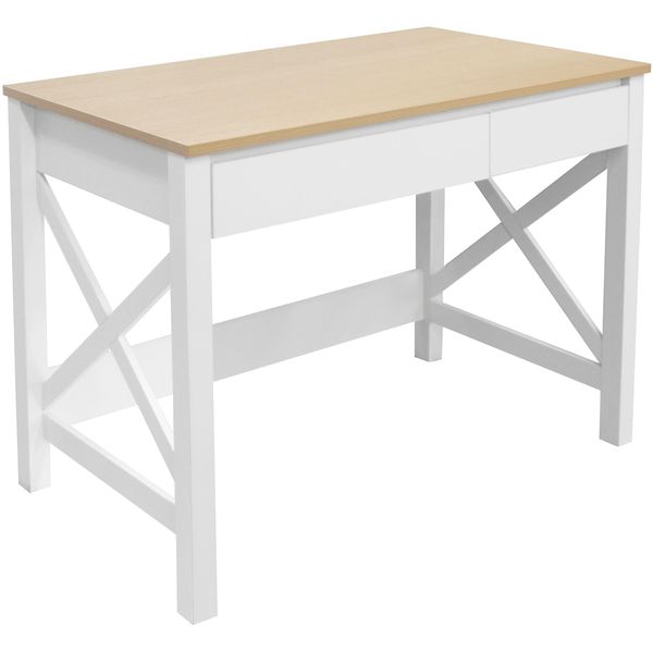 Schreibtisch Otto Home "Silba", Weiß (Weiß, Eichefarben, Weiß, Eichefarben), B:100Cm H:76Cm T:50Cm, Tische, Schreibtisch, 2 Schubladen, Landhausstil, Home Office, Breite 100 Oder 140 Cm-image