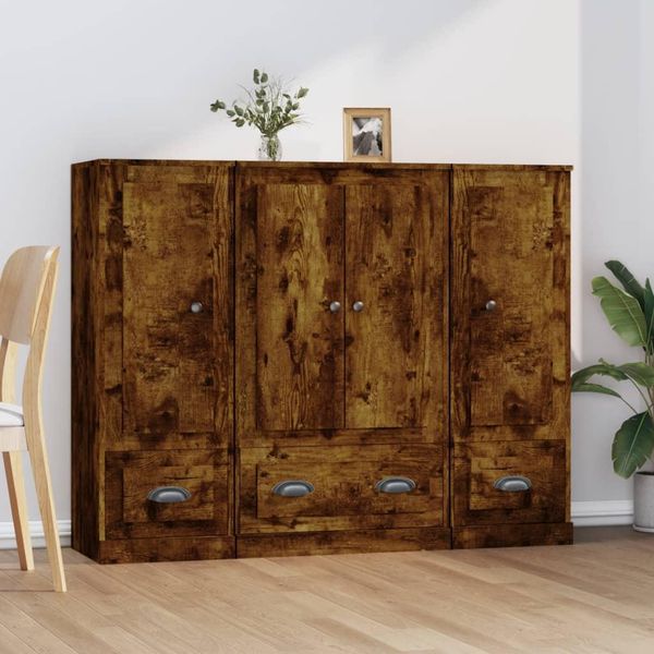 Vidaxl Tavole Alte 3 Pz. Materiale A Base Di Legno Di Quercia Affumicata-image